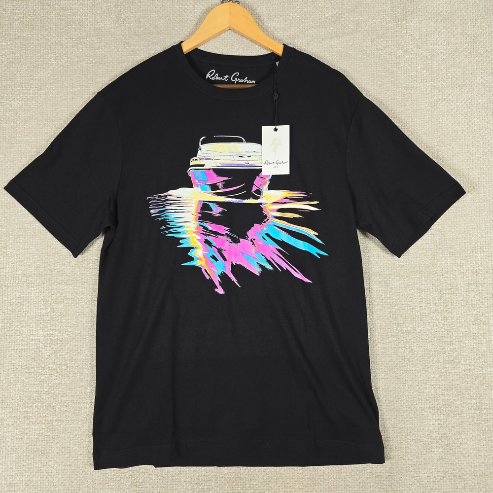 Robert Graham Mens Night Voyage Black Graphic Yacht T-Shirt OF5764-001 NEW